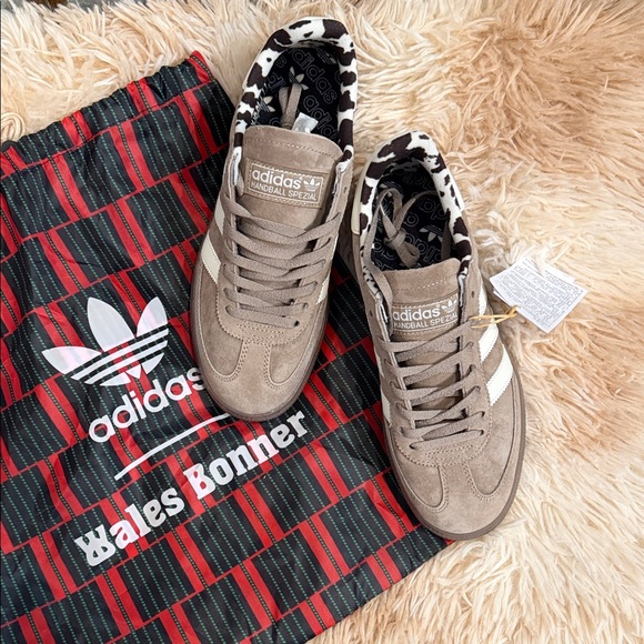 NWT! Adidas x Wales Bonner Handball Spezial Sneakers Taupe Suede w/ Cow Print - Picture 2 of 7